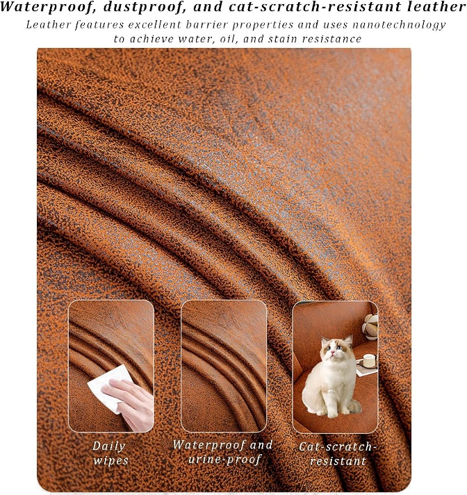 Waterproof Faux Leather Stretch Sofa Cover - Image 3
